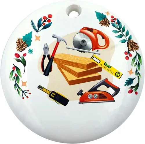 Vista 2 de Adorno de Navidad de carpintero personalizado, ornamento de hombre práctico para trabajador de construcción