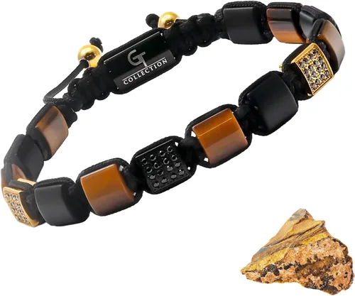 Vista 10 de Pulsera de cuentas planas de la colección GT, pulseras ajustables de gemas para hombres
