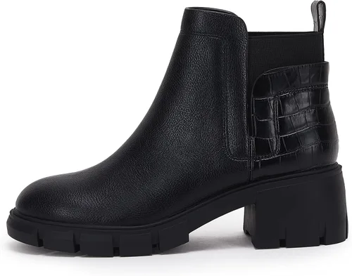 Vista 2 de Botas de tobillo elásticas para mujer, con suela de lengüeta, tacón grueso, tacón medio de bloque