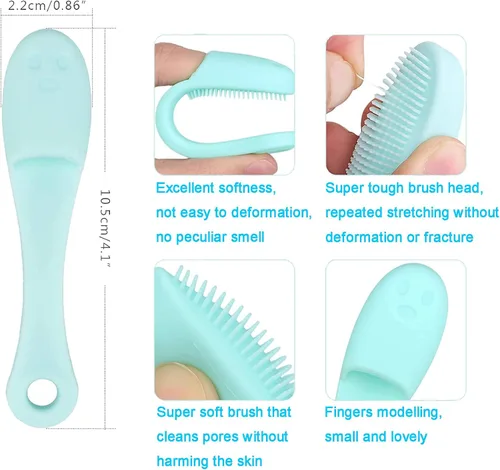 Vista 6 de Paquete de 5 cepillos de limpieza facial manual de silicona suave, cepillo limpiador facial para limpieza suave y eficaz, eliminar puntos negros