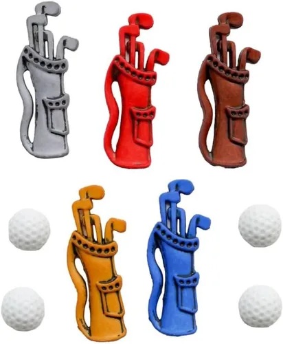 Vista 4 de Varios botones deportivos – Juego de más de 50 piezas para costura, álbumes de recortes y manualidades – fútbol, béisbol, fútbol, golf y esquí