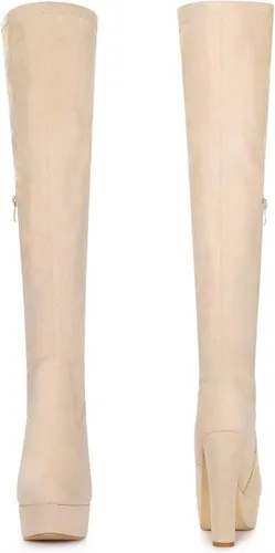 Vista 2 de Perphy Botas altas de tacón grueso sobre la rodilla para mujer Beige