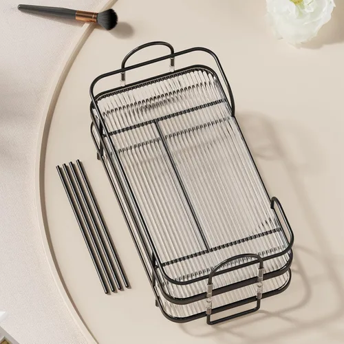 Vista 7 de Organizador de esquina de 2 niveles para encimera de baño, organizador cosmético para el cuidado de la piel, bandeja de perfume para encimera