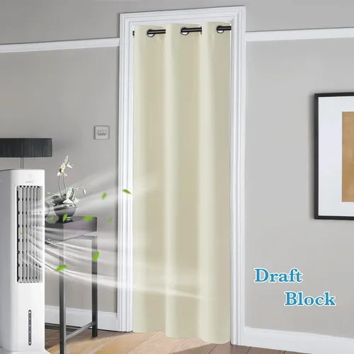 Vista 2 de RYB HOME Cortinas portátiles para puerta con privacidad, cortinas opacas y aislantes térmicas para dormitorio, armario, sala de estar, comedor, Beige
