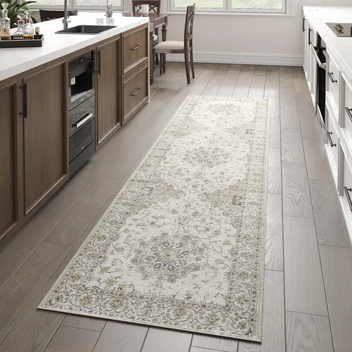 Vista 160 de jinchan Lima - Alfombra simétrica floral geométrica lavable, alfombra de entrada de medio círculo de 2 x 3, alfombra de media luna, suave y Azul