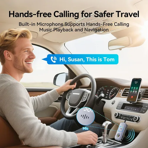 Vista 5 de Receptor transmisor Bluetooth, compatible con 2 AirPod/auriculares, pantalla de nivel de batería HD, baja latencia, interfaz de audio de 0.138 in