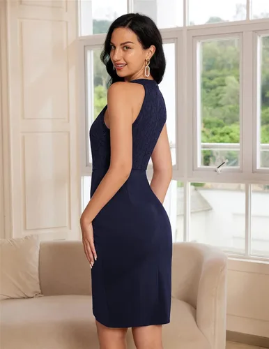 Vista 3 de JASAMBAC Vestido de lentejuelas para mujer, con purpurina brillante, vestido de cóctel, fiesta, club, dobladillo de tulipán, vestidos ajustados