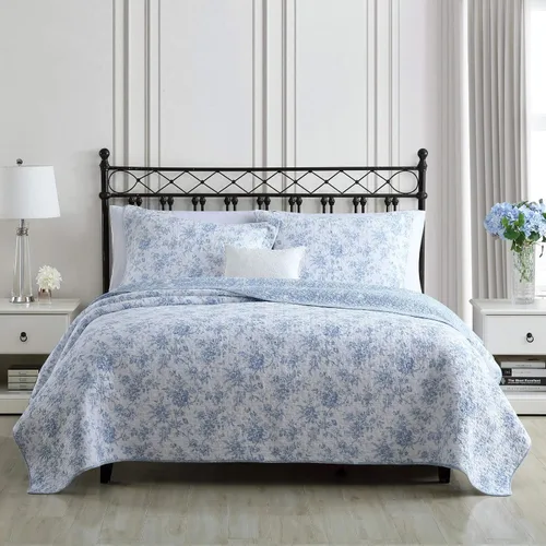Vista 2 de Laura Ashley Home - Juego de edredón individual, ropa de cama reversible de algodón con flores, decoración del hogar para todas las estaciones