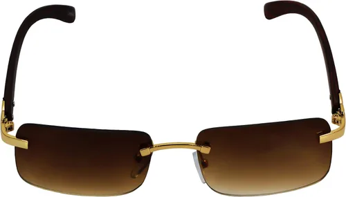 Vista 3 de Elite Slim Rimless Rectangular Metal Wood Art Aviator Sunglasses