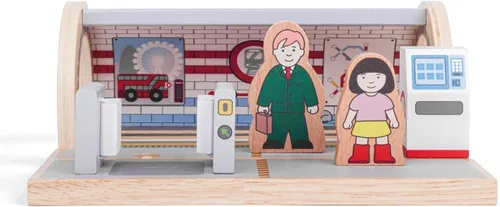 Vista 7 de Bigjigs Rail Estación de tren subterráneo Accesorios de ferrocarril para niños para juegos de pistas de madera Juego inspirado en el metro