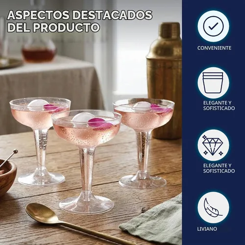 Vista 6 de Party Essentials copas de champán de plástico duro, de 4 onzas, dos unidades, Transparente
