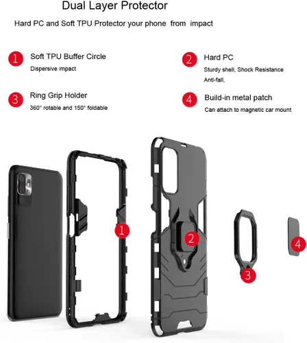Vista 2 de Funda para Xiaomi Redmi Note 10 5G (no Note 10 4G) con protector de pantalla de vidrio templado híbrido resistente Armadura protectora con soporte