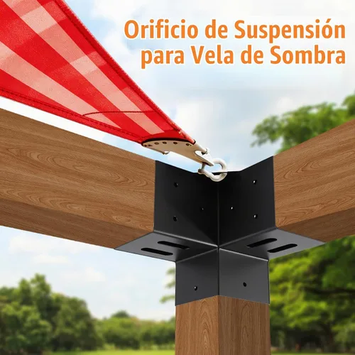Vista 4 de 4 soportes de pérgola de 4 x 4 pulgadas (real: 3.6 x 3.6 pulgadas), soporte de esquina de ángulo recto de 3 vías, kit de pérgola de bricolaje con 8