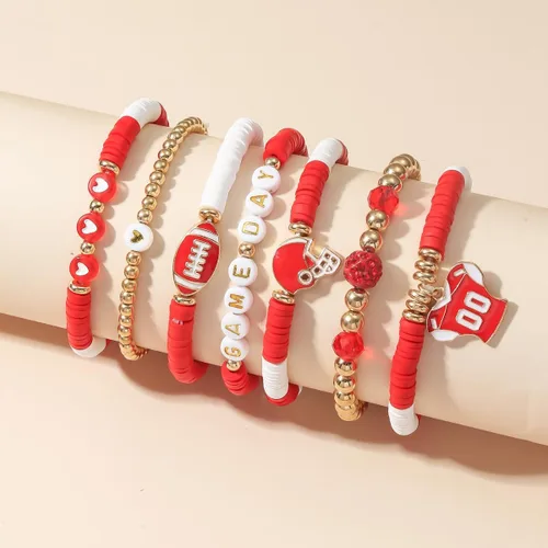 Vista 2 de Artlunar Pulsera de fútbol para el día del juego joyería deportiva apilable para mamás y papás, regalo perfecto para los fanáticos del fútbol