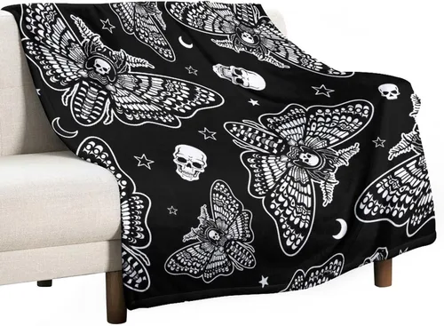 Vista 30 de Manta gótica de franela de polilla abstracta, mágica, bohemia, mariposa, esqueleto, luna, estrellas, manta estética para hombres, mujeres, niñas