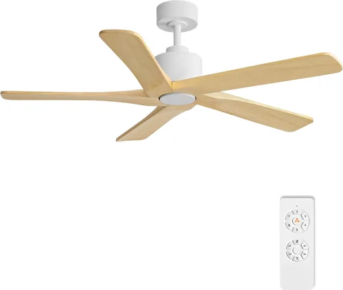 Vista 18 de WINGBO - Ventilador de techo DC de 48" sin luz - 5 aspas de madera maciza talladas, motor DC reversible de 6 velocidades, ventilador de techo sin