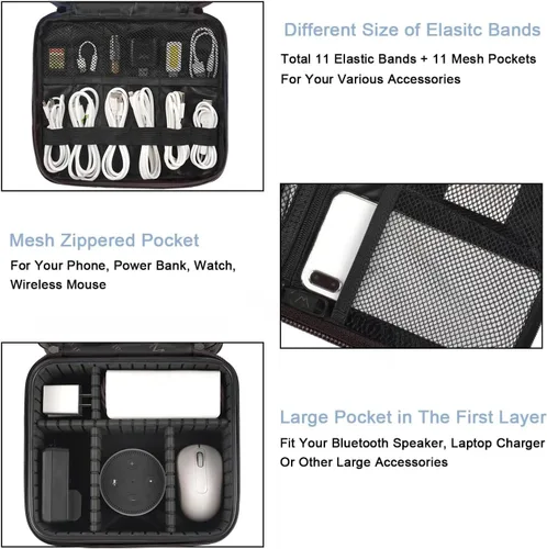 Vista 2 de MATEIN - Bolsa organizadora de cables con divisor ajustable, almacenamiento electrónico para DJ Cable File Bag, Charger Organizer Box, Double Gris