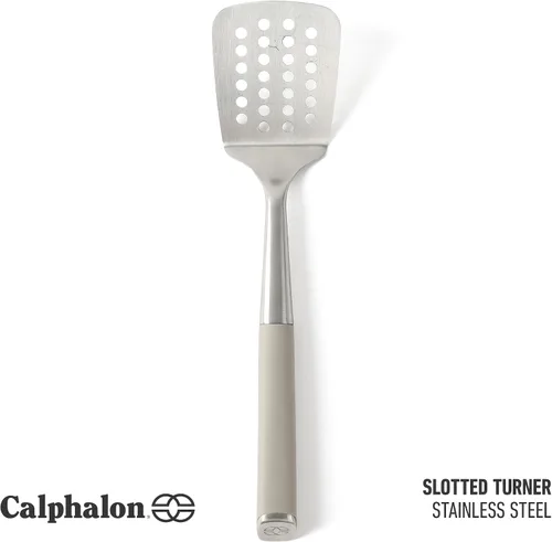 Vista 2 de Calphalon Espátula ranurada, espátula de cocina, espátula ranurada, girador de acero inoxidable con mango de silicona resistente al calor, espátula