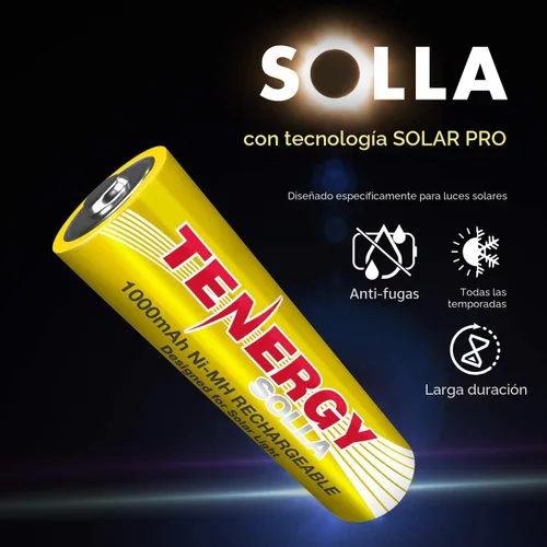 Vista 2 de Tenergy Solla - Batería recargable NiMH AA, 1000 mAh, baterías solares para luces de jardín solares, anti-fuga, durabilidad al aire libre, más de 5