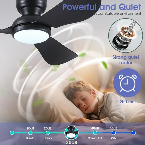Vista 5 de Kviflon Ventiladores de techo de 46 pulgadas modernos con luces, ventilador de techo de montaje empotrado con control remoto/APP, 3 aspas curvas