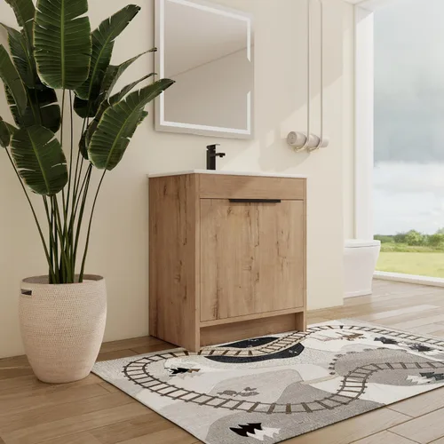 Vista 15 de Malwee Tocador de baño independiente de 24 pulgadas con lavabo, tocador de baño de pie de 24'', tocador moderno con 2 puertas y encimera de lavabo