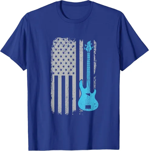 Vista 71 de Electric Bass Guitar Player American Flag Musician T-Shirt Asphalt Grey