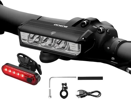 Vista 8 de Suruid Luz LED súper brillante para bicicleta, faro de bicicleta recargable USB, faro de bicicleta impermeable, faro de bicicleta impermeable, luz