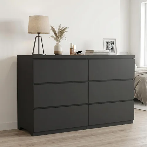 Vista 11 de Cómoda negra de 12 cajones para dormitorio, cómoda moderna con cajones profundos de 63 pulgadas, cómoda de almacenamiento ancha y larga, muebles