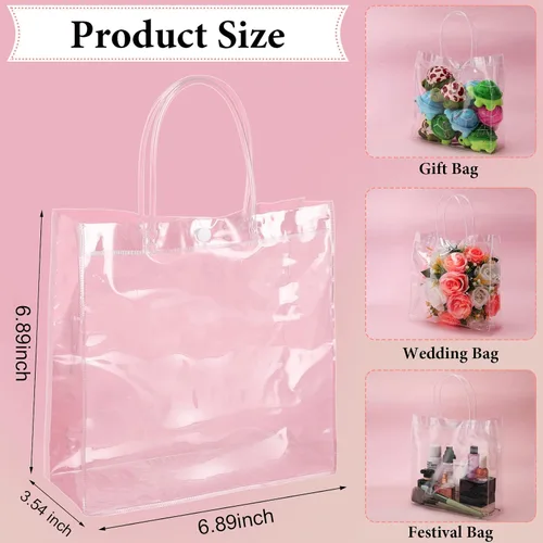 Vista 2 de Reginary 85 bolsas de regalo de PVC transparente con asas de 6.89 x 6.89 x 3.54 pulgadas, bolsas de plástico transparente reutilizables a granel