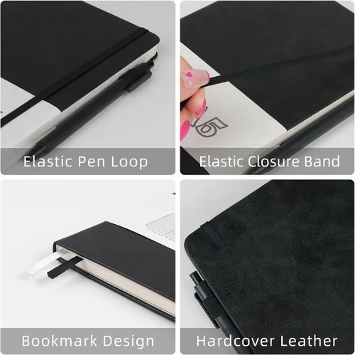 Vista 3 de Cuadernos diarios para mujeres y hombres, paquete de 5 unidades, tapa dura de cuero a granel con soporte para bolígrafo, 160 páginas, papel grueso