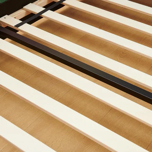 Vista 9 de Cama infantil con forma de dinosaurio de tamaño individual con barandilla de seguridad, marco de cama de piso de madera maciza para niños