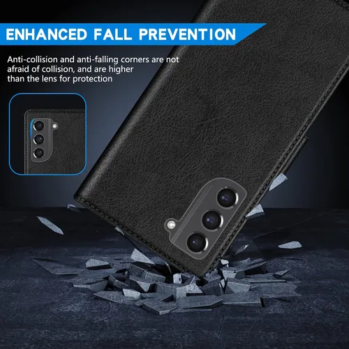 Vista 7 de ZZXX Funda tipo cartera para Samsung Galaxy S21 FE con bloqueo RFID, ranura para tarjetas, función atril, cierre magnético, funda protectora