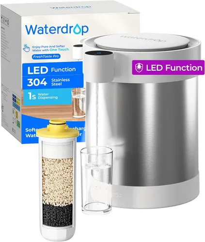 Vista 14 de Waterdrop 0 TDS - Dispensador de filtro de agua eléctrico de vidrio para encimera, grande de 22 tazas, sistema de filtración de agua instantánea