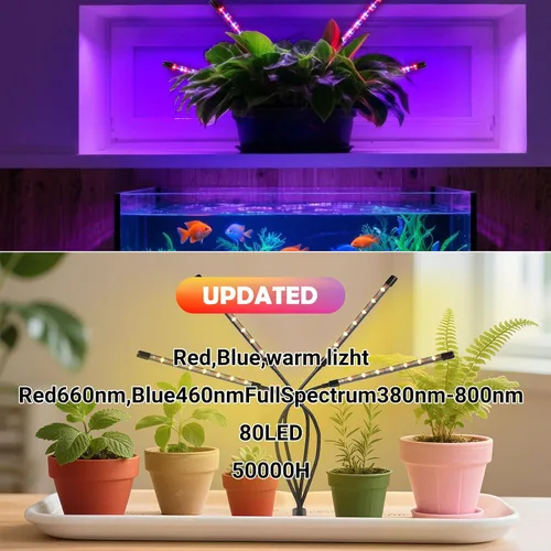 Vista 5 de Lámparas de cultivo shalaker para plantas de interior, 80 luces LED con espectro completo y espectro rojo y azul, 10 niveles regulables