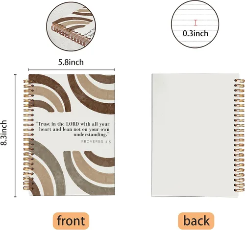 Vista 5 de VNWEK Escritura Bíblica Proverbios 3:5 Confía en el Señor con todo tu corazón Cuaderno Espiral Arcoíris Marrón Boho 14 x 21 cm, Cuaderno Espiral