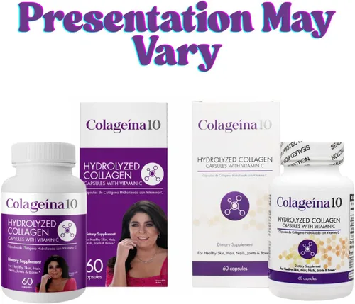 Vista 2 de Colageina 10 Cápsulas de colágeno hidrolizado con vitamina C, suplemento dietético antienvejecimiento para una piel, cabello, uñas, articulaciones