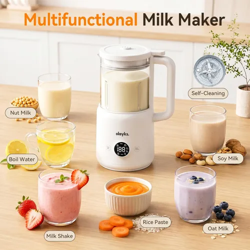 Vista 3 de Licuadora automática de leche de nueces, 20 onzas, máquina casera de leche de soja para leche de origen vegetal, coco, avena, almendras, bebidas