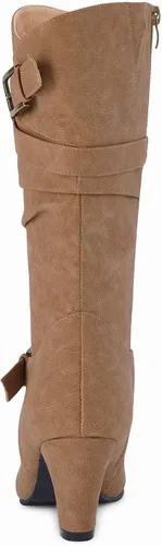 Vista 3 de Coutgo Botas holgadas de media pantorrilla para mujer, tacón grueso, de piel sintética, hasta la rodilla, con cremallera lateral, hebilla de metal