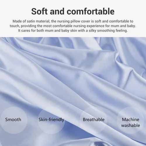 Vista 3 de Aramox Funda de almohada de satén súper suave, compatible con almohada de lactancia, lavable, agradable a la piel, transpirable para una Azul