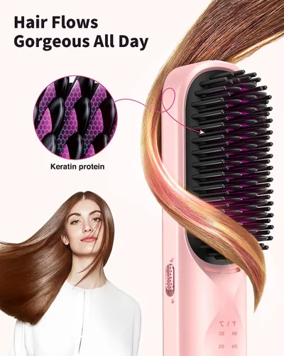 Vista 4 de Bopcal Cordless Hair Straightener Brush, 10000mAh Ionic Heated Comb, 6 Temp