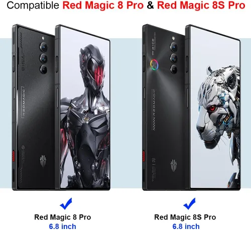 Vista 2 de QUIETIP Funda compatible con Red Magic 8 Pro / 8S Pro con protector de pantalla, marco de metal + cubierta trasera de vidrio templado transparente