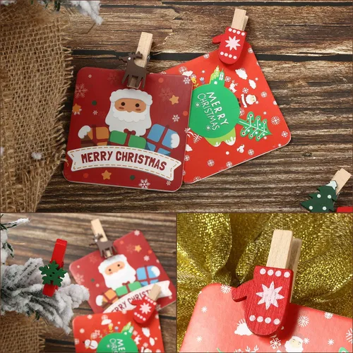 Vista 5 de Boao Clips de madera de Navidad, clips de fotos para árbol de Navidad, guantes de alce, pinzas de nieve para la ropa, clavijas de fotos