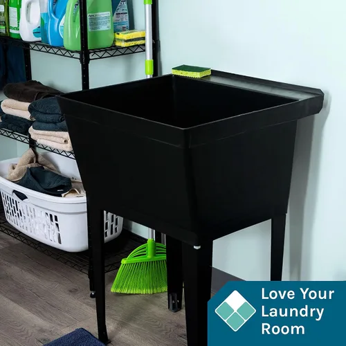 Vista 3 de Tina de lavandería utilitaria de 19 galones por JS Jackson Supplies con patas de metal ajustables, ideal para cuarto de lavandería, sótano o taller