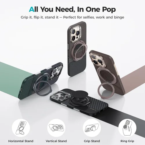 Vista 4 de BENKS ArmorPop │ Agarre magnético para teléfono y soporte para MagSafe, soporte de anillo giratorio ajustable de 360° para iPhone 17/16/15/14/13/12