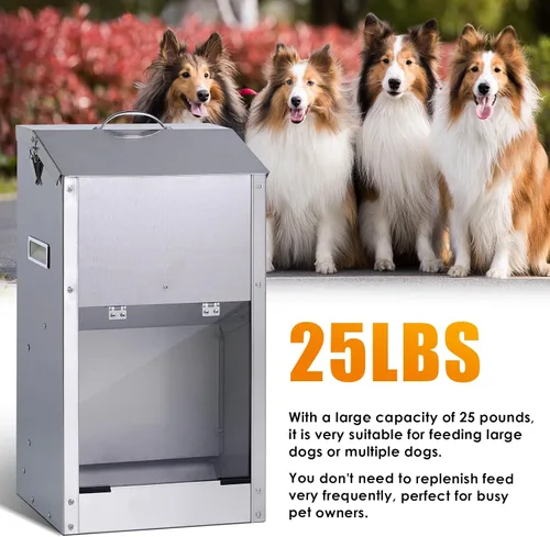 Vista 8 de Comedero automático para perros de raza grande, material de acero inoxidable 25 Lbs Dog Dry Food Dispenser with Clear Flap Door, Gravity Pet