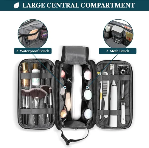Vista 6 de PAVILIA Neceser para hombres y mujeres, bolsa de viaje, estuche organizador de artículos de tocador, artículos esenciales de viaje, kit de afeitado
