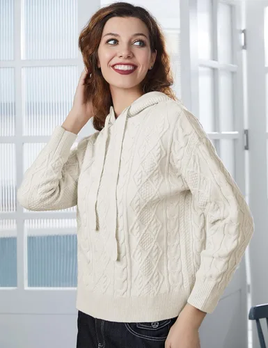Vista 5 de SDEER - Sudadera con capucha para mujer, de punto acanalado, manga larga, con cordón