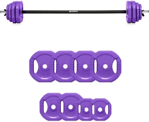 Vista 10 de RitFit Adjustable Barbell Weight Set with Padded Bar for Home Gym Rubber Plates with Easy-Grip Design, Cushioned Bar with Clamp Collars