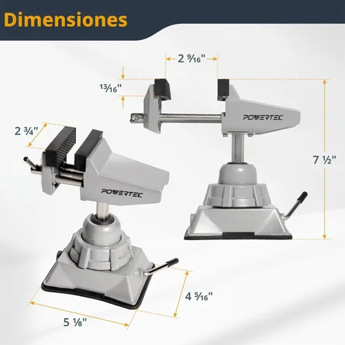 Vista 2 de POWERTEC Tornillo de banco con base de vacío, abrazadera de succión de mesa portátil con mordaza de 2-3/4 pulgadas y cabezal giratorio de 360°
