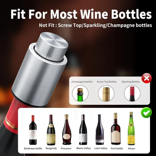 Vista 3 de Tapones para botellas de vino, tapón de vino al vacío 2 en 1, ahorradores de vino de acero inoxidable, conservador de vino reutilizable, tapones